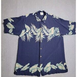 Tommy Bahama Silk Shirt Mens M Button‎ Blue Floral Camp Hawaiian Lightweight
